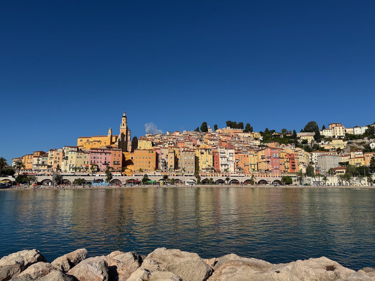 View at Menton from the coast