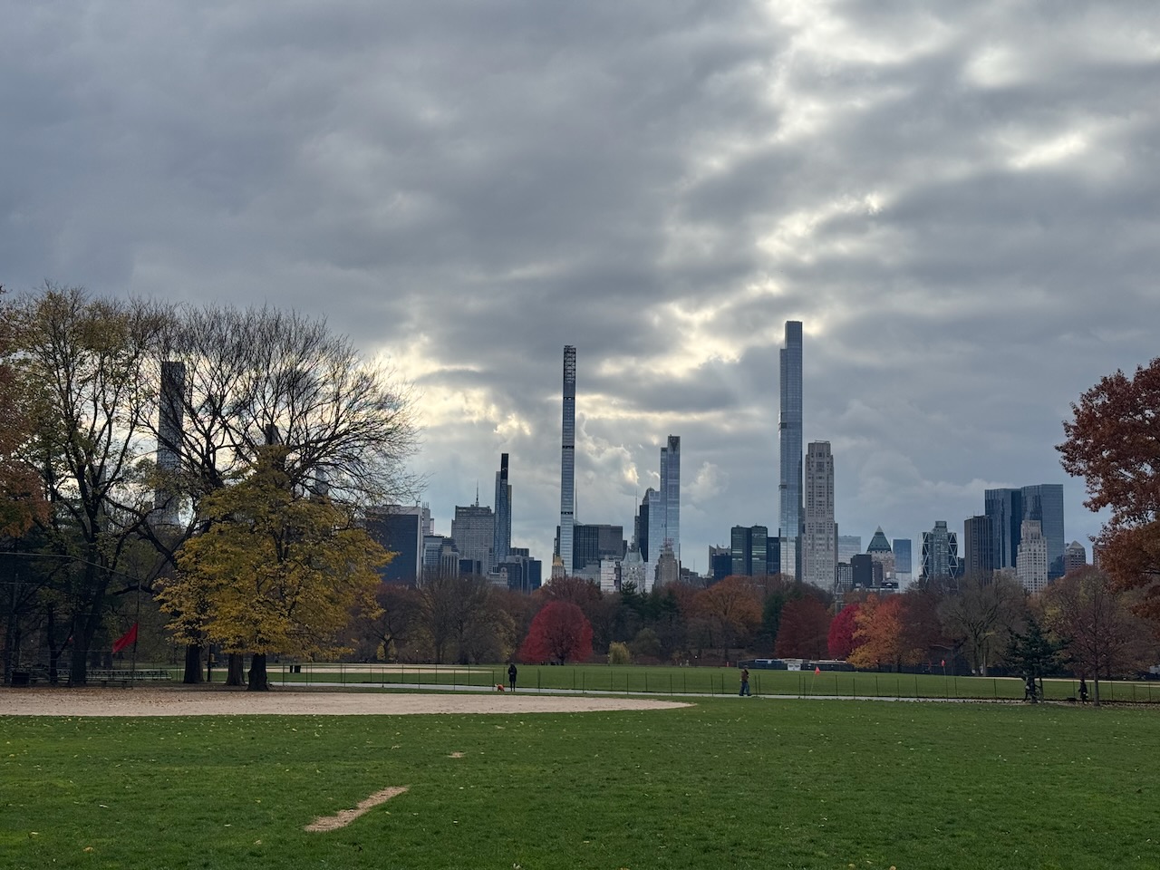 Distant view of Manhattan in Central Park